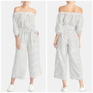 NWT Rachel Roy Women's Stripes Off Shoulder Cropped Evening Jumpsuit Size 8